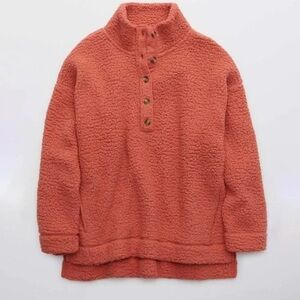 Aerie Coral Quarter Button Down Sherpa Size Medium
